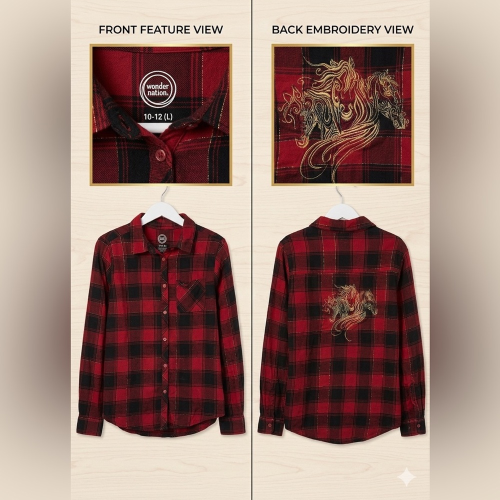 Wonder Nation Red Plaid Flannel Shirt - Girl’s 10-12